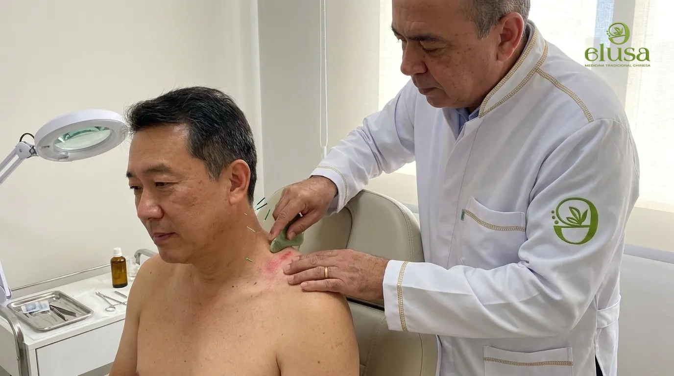 Moxabustão em sessão de Medicina Tradicional Chinesa