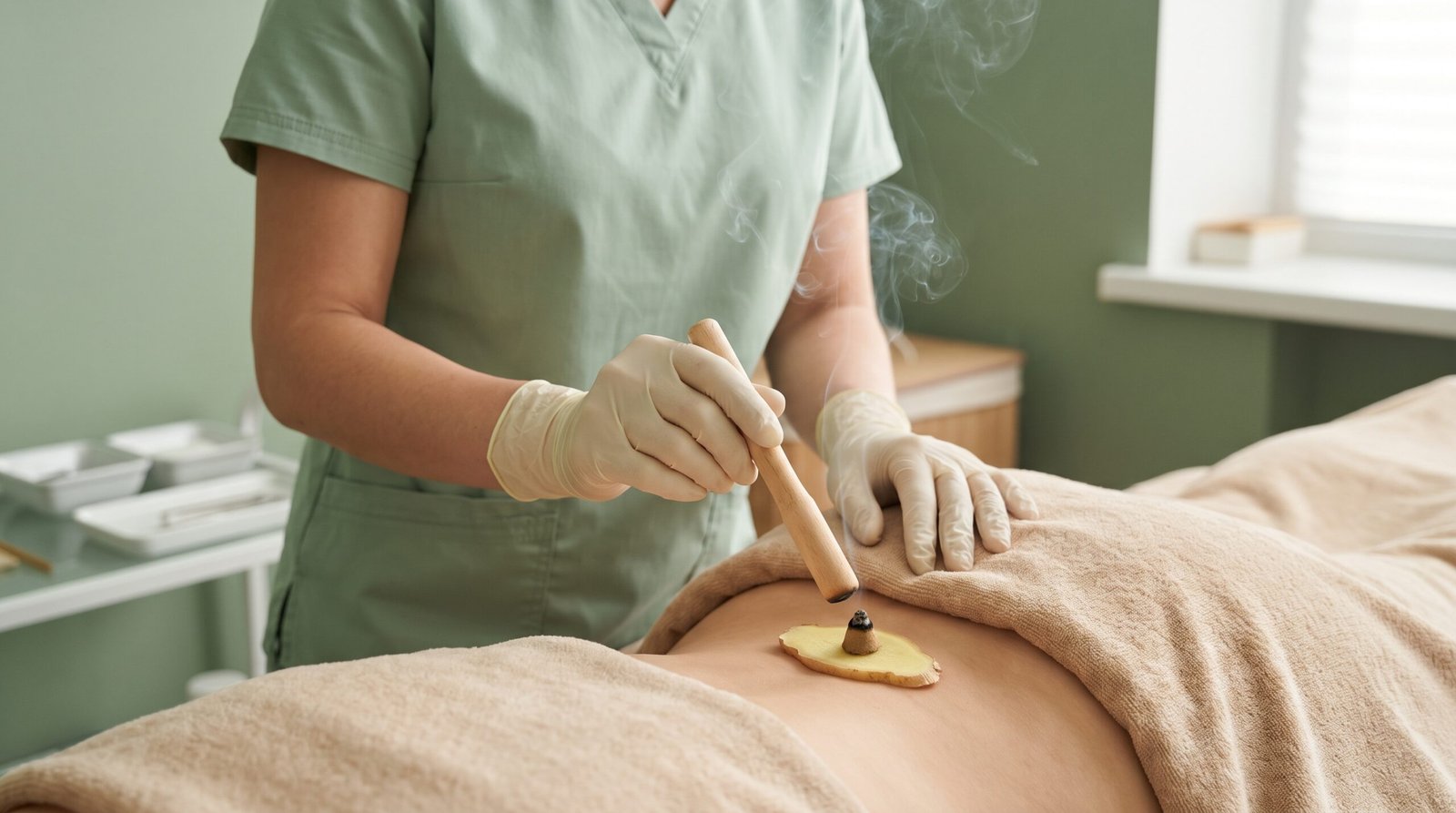 Moxabustão em cone aplicada com proteção adequada